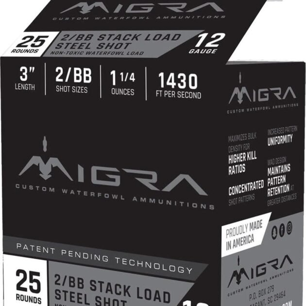 Migra Waterfowl Steel Shot Shotshell 12 ga 3" 1-1/4 oz 1430 fps #2-BB 25/ct
