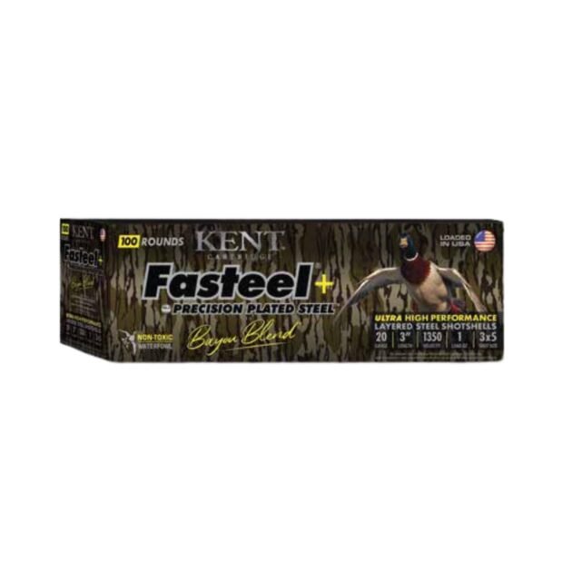 Kent Fasteel+  Precision Plated Steel Bayou Blend Shotshells 20ga 3" 1oz 1350 fps #3 & #5 100/ct