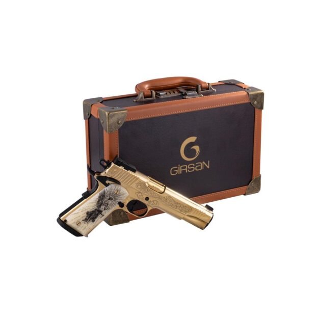 EAA Girsan MC1911 Gold Lux Handgun .38 Super 9rd Magazine 5" Barrel Engraved Slide and Grips Luxury Case