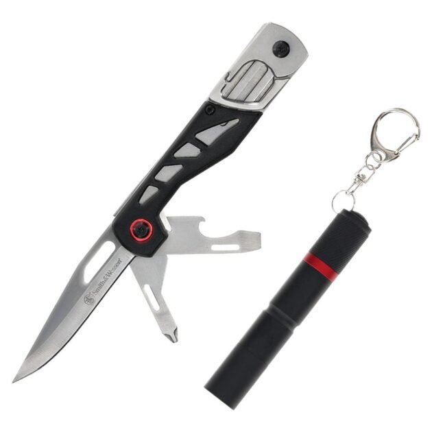 Smith & Wesson Multitool Folding Knife 3" Drop Point Blade Black with Light