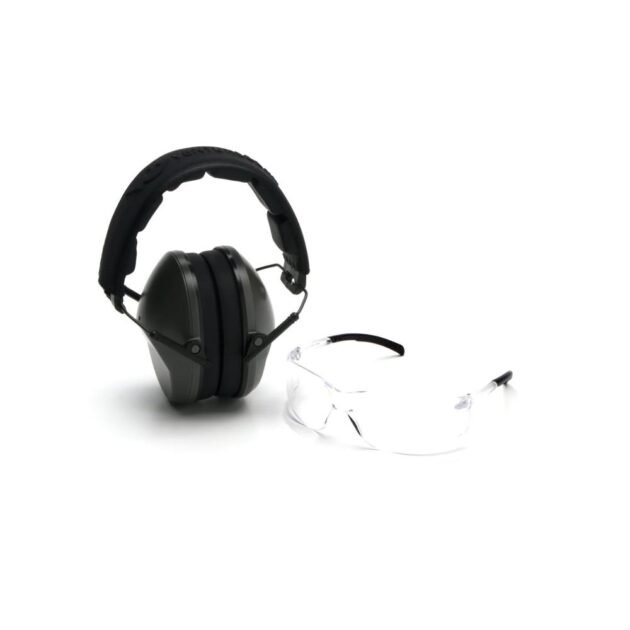 Pyramex Low-Profile Combo Kit Clear Shooting Glasses and Passive Earmuff 24dB OD Green