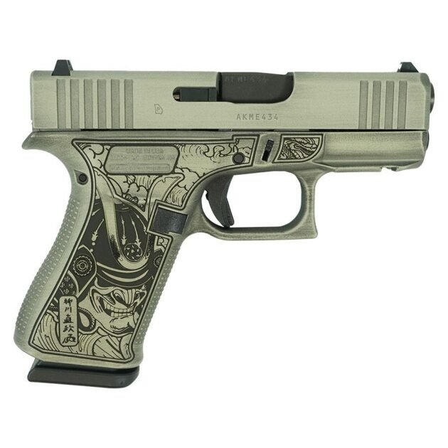 Glock 43x Custom "Bushido Mask" Battleworn Slide Sand Handgun 9mm Luger 10rd Magazines (2) 3.4" Barrel Accessory Rail USA Made
