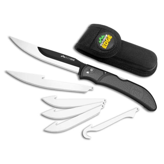 Outdoor Edge RazorBone Replaceable Blade Folding Knife with Boning Drop-point and Gutting Blades