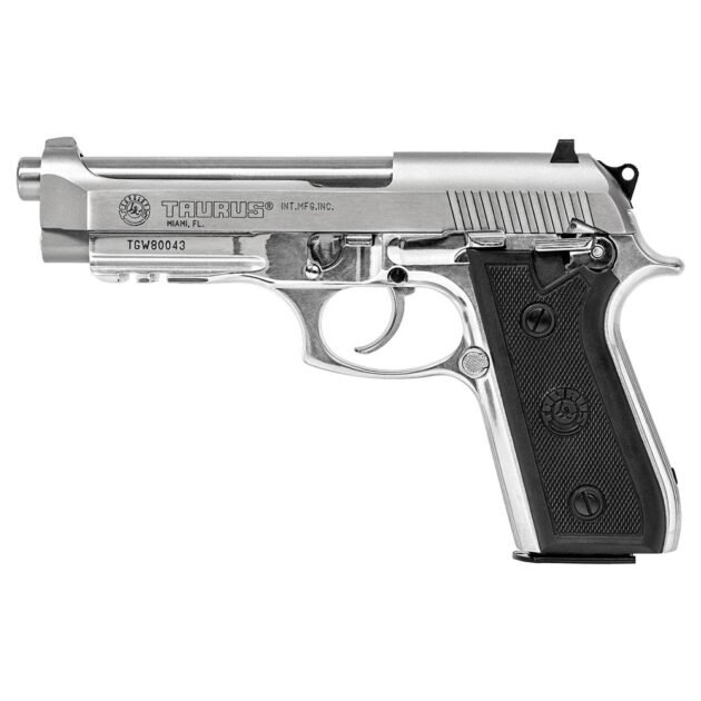 Taurus 92 Handgun 9mm Luger 17rd Magazine 5" Barrel High polish Stainless Slide/ Black Grip