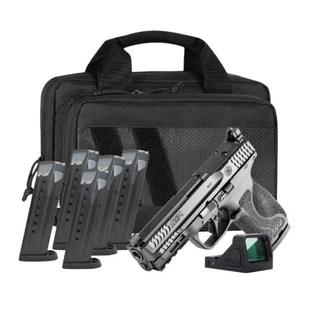 S&W M&P 9 Full Size M2.0 Optic Ready Handgun Bundle 9mm Luger 17rd Magazine(6) 4.22" Barrel No Thumb Safety Black RFX11 Green Dot Savior Bag